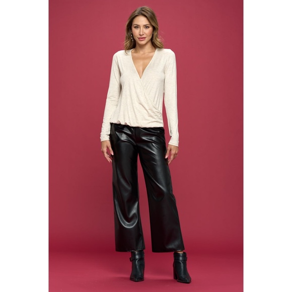 Made in USA Extra Soft Long Sleeve Solid Knit Surplice Top - Picture 1 of 5